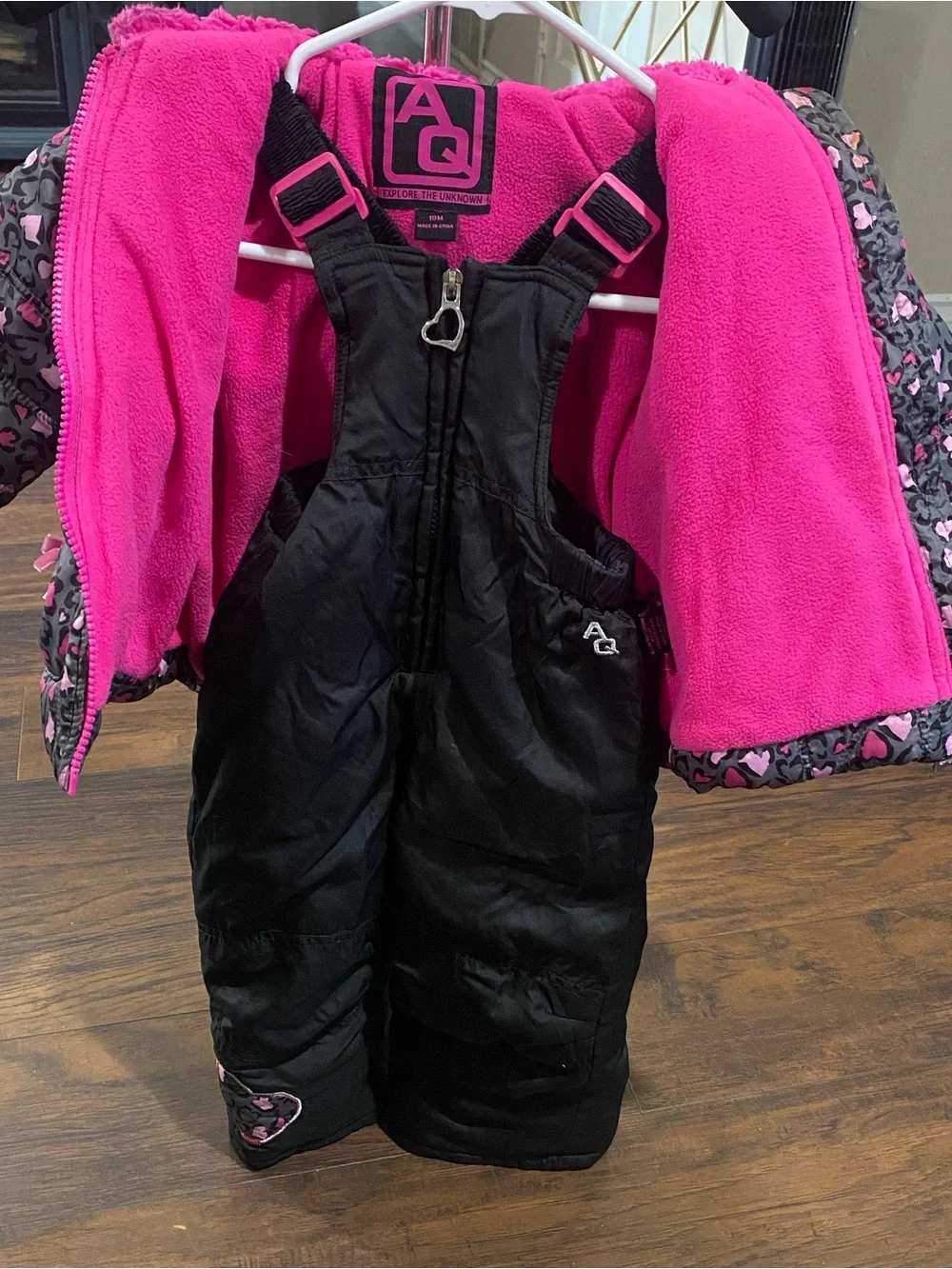 AG Pink & Black Kids Snow Bib with Heart-Print Jacket